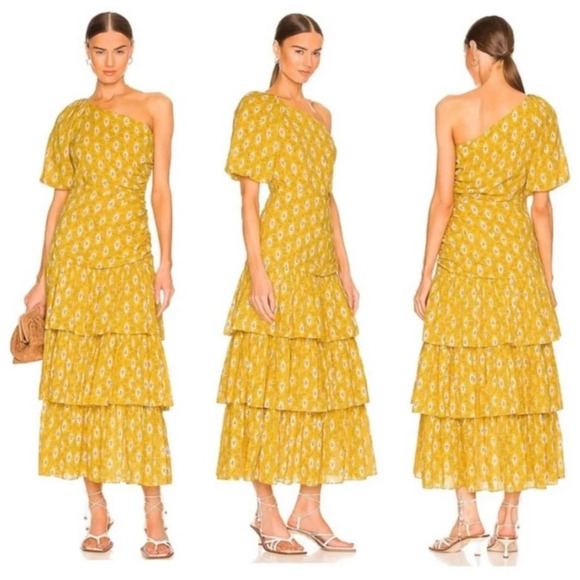 New! Veronica Beard Virginia Gold Floral One Shoulder Maxi Dress 22239 - Picture 1 of 16